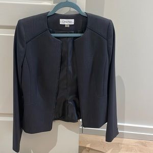 Calvin Klein blazer with leather detail and front zipper